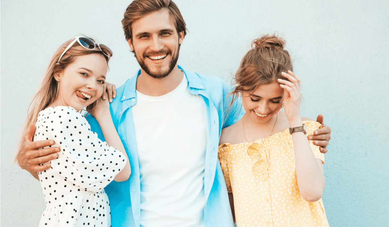 Happy couple using herpes dating app